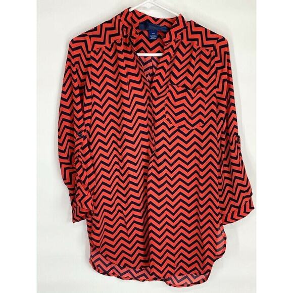 Francesca’s Coral Navy Blue Chevron Blouse Small - Picture 1 of 7